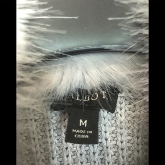 NWOT Talbots Faux Fur Collar Rib Knit Duster Length Vest in Dove Gray - Picture 4 of 6